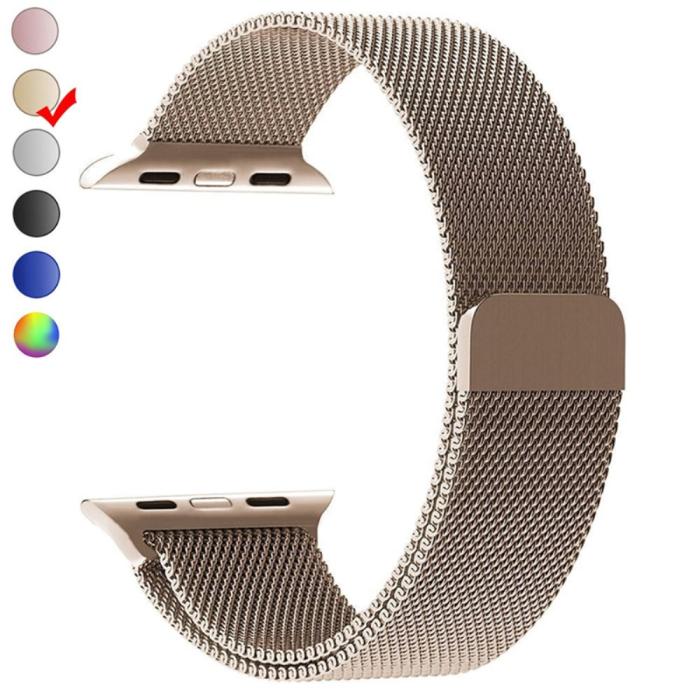 Bild 3, Milanese Loop Metall Armband Apple Watch 42/44/45/49 mm Champagne Guld