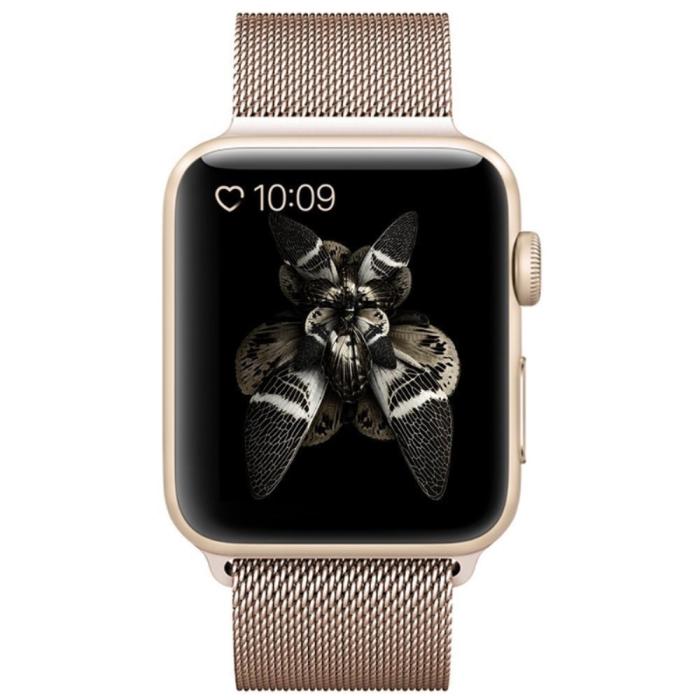 Bild 4, Milanese Loop Metall Armband Apple Watch 42/44/45/49 mm Champagne Guld