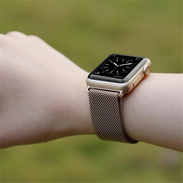 Bild 5, Milanese Loop Metall Armband Apple Watch 42/44/45/49 mm Champagne Guld