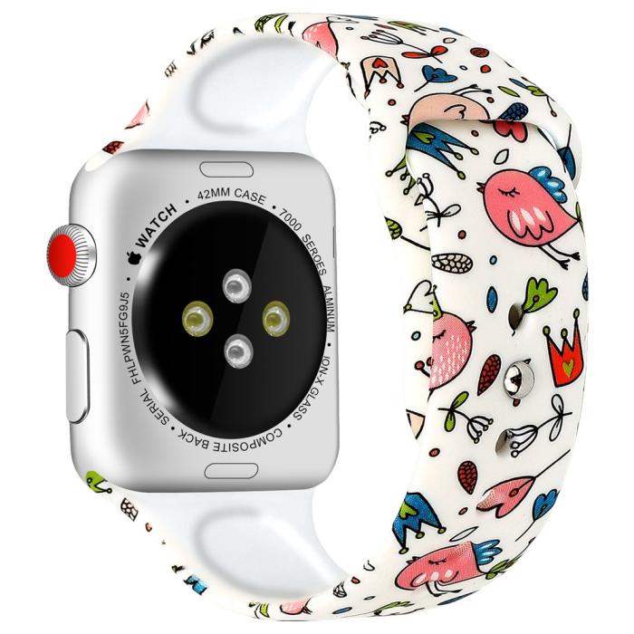 Bild 1, Silikon Armband Apple Watch 42/44/45/49 mm Fåglar/Blommor
