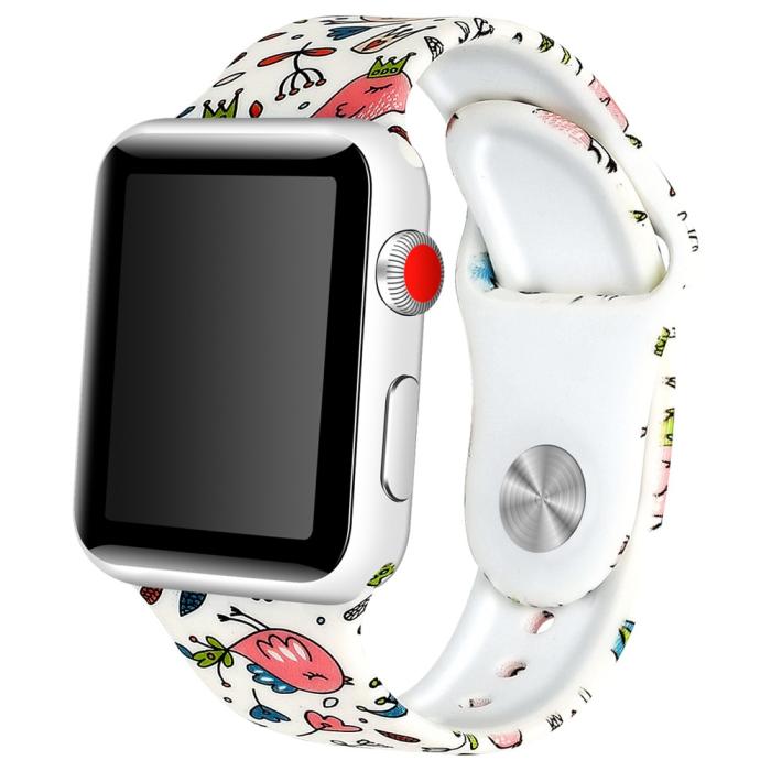 Bild 2, Silikon Armband Apple Watch 42/44/45/49 mm Fåglar/Blommor