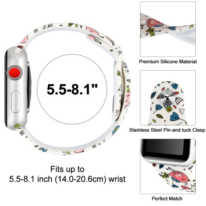 Bild 3, Silikon Armband Apple Watch 42/44/45/49 mm Fåglar/Blommor