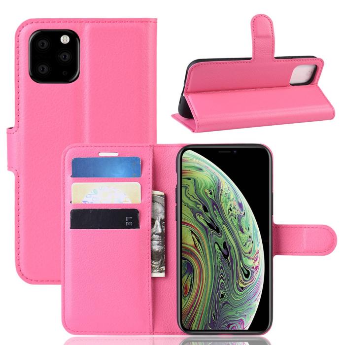 Bild 1, iPhone 11 Pro - Litchi Plånboksfodral - Rosa