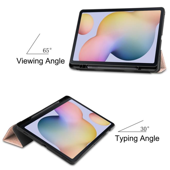 Bild 3, Samsung Galaxy Tab S7 / Tab S8 Fodral Tri-Fold Pennhållare Roséguld