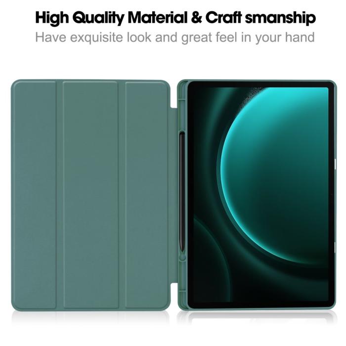 Bild 2, Galaxy Tab S9 FE Plus Fodral Tri-Fold Pennhållare Svartgrön