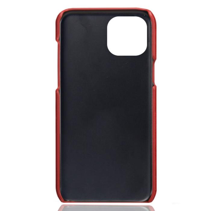 Bild 4, iPhone 15 Skal Läder Med 2 Kortfack Röd