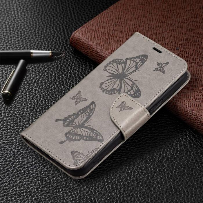 Bild 4, Samsung Galaxy S23 Fodral Med Fjäril Tryck Grå