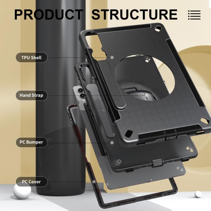 Bild 3, Samsung Galaxy Tab S9 Plus Skal 360 Rotation Shockproof Med Rem