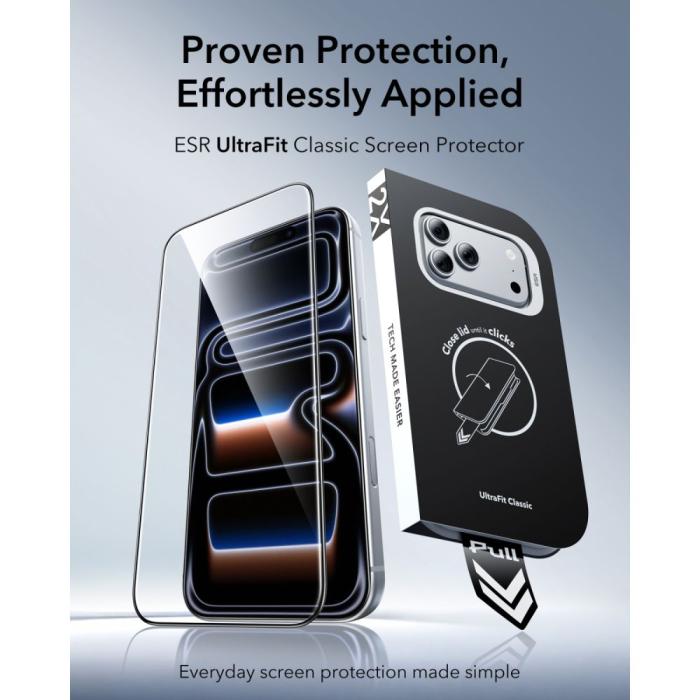 Bild 2, ESR iPhone 18 Pro/17 Pro 2-PACK Skärmskydd UltraFit Härdat Glas