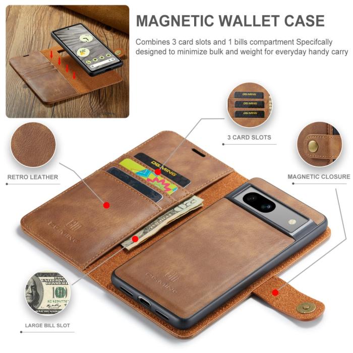 Bild 6, DG.MING Google Pixel 7A 2in1 Magnet Fodral / Skal Brun