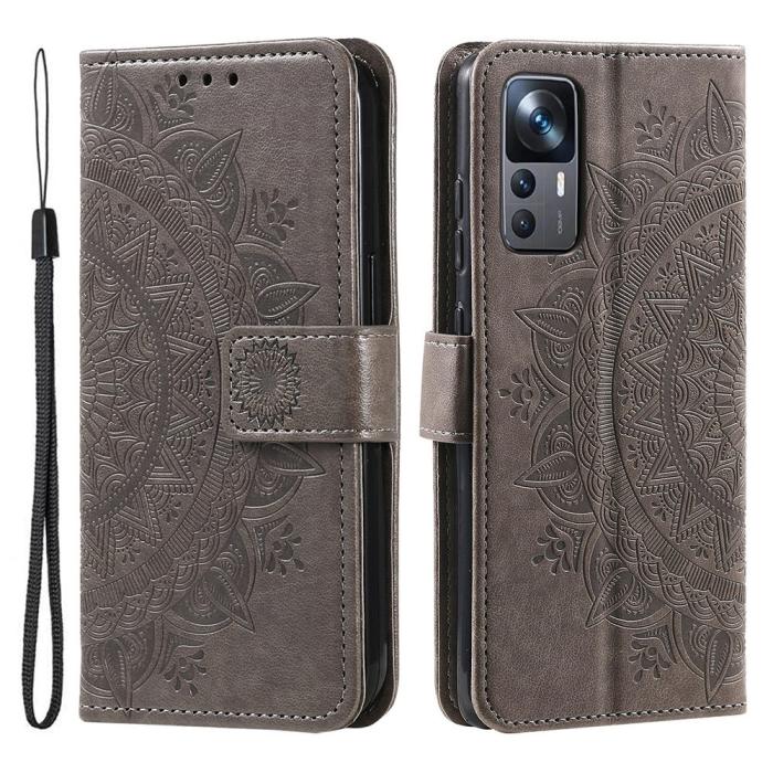 Bild 1, Xiaomi 12T / 12T Pro Fodral Mandala Läder Grå