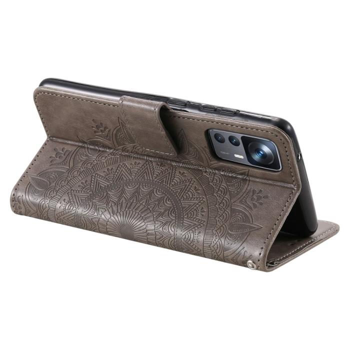 Bild 4, Xiaomi 12T / 12T Pro Fodral Mandala Läder Grå