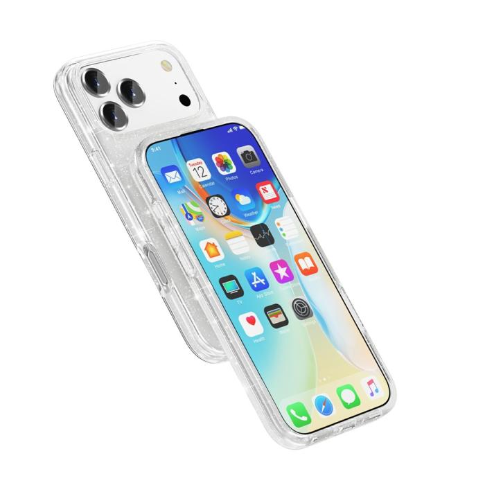 Bild 6, iPhone 17 Pro Skal Hybrid Glitter Vit