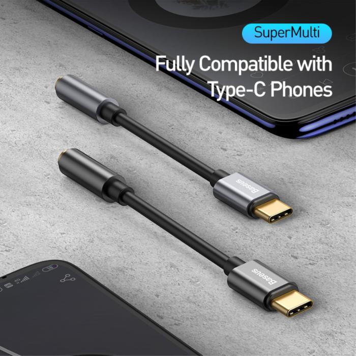 Bild 5, BASEUS USB-C till 3.5mm AUX Adapter, DAC Svart