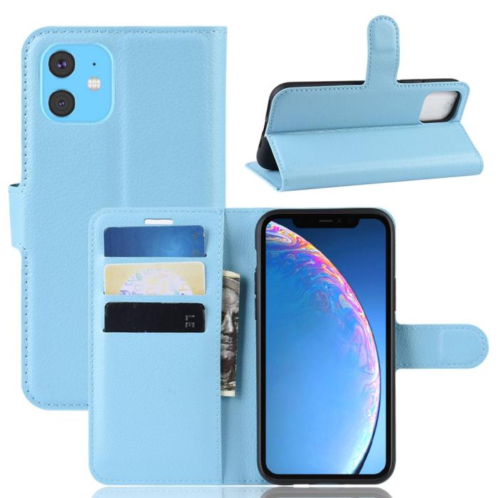 Bild 1, iPhone 11 - Litchi Plånboksfodral - Ljus Blå