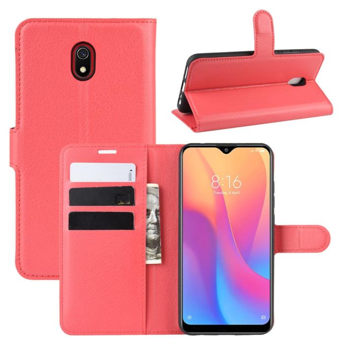 Bild 1, Xiaomi Redmi 8A - Litchi Plånboksfodral - Röd