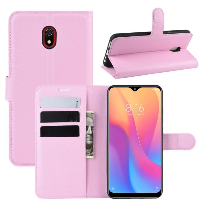 Bild 1, Xiaomi Redmi 8A - Litchi Plånboksfodral - Ljus Rosa