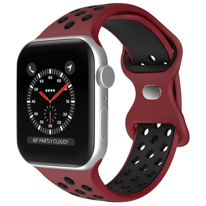 Bild 2, Sportarmband Dual-Color Apple Watch 42/44/45/49 mm (M/L) Vinröd/Svart