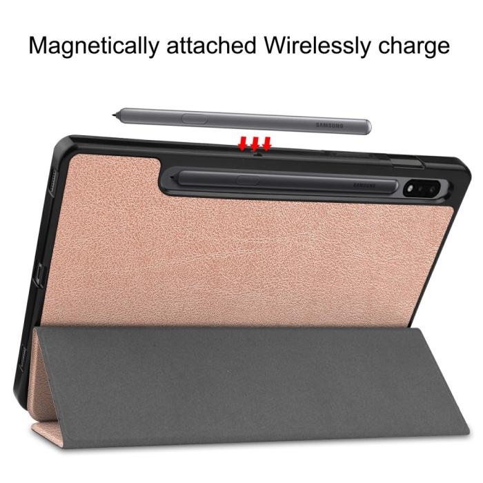 Bild 6, Samsung Galaxy Tab S7 / Tab S8 Fodral Tri-Fold Pennhållare Roséguld