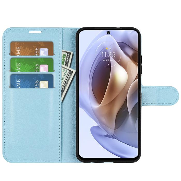 Bild 6, Motorola Moto G31 / G41 Fodral Litchi Textur Ljus Blå