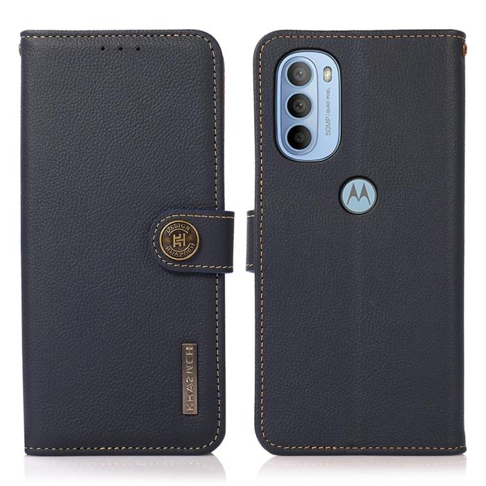 Bild 1, KHAZNEH Motorola Moto G31 / G41 Fodral RFID Äkta Läder Blå