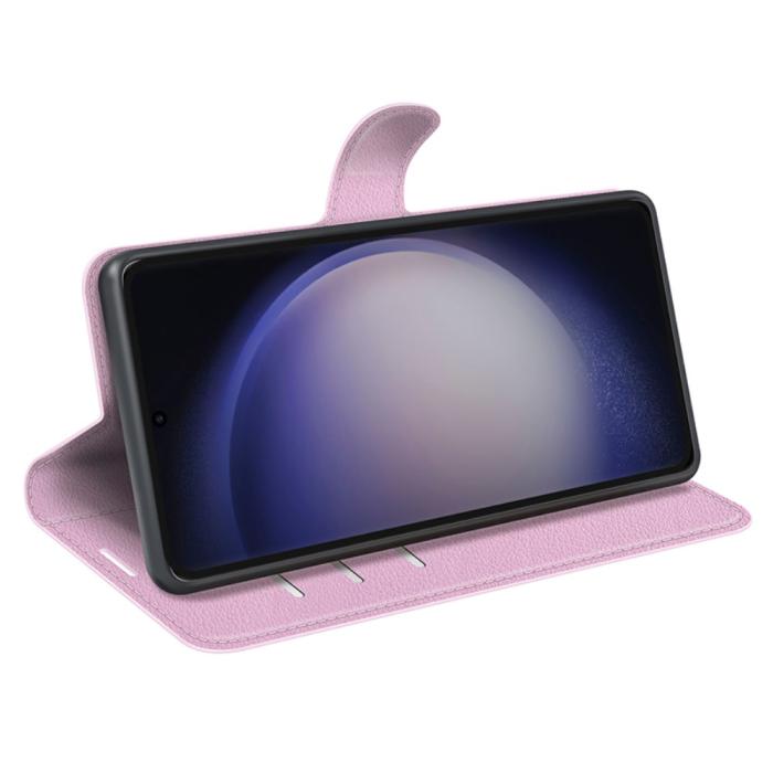 Bild 3, Samsung Galaxy S24 Ultra Fodral Läder Litchi Ljus Rosa
