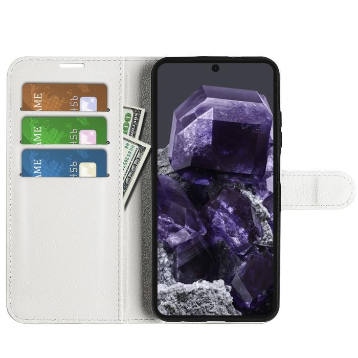 Bild 2, Google Pixel 8A Litchi Läder Fodral Vit