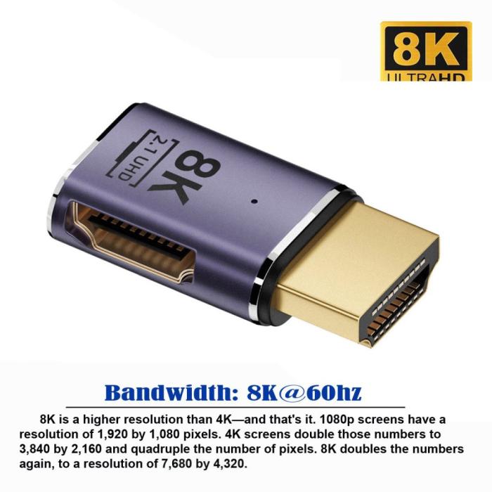 Bild 6, HDMI Hane - HDMI 2.1 Hona 8K 60Hz UHD Adapter Blå