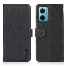KHAZNEH Xiaomi Redmi 10 5G Fodral Litchi Äkta Läder Svart