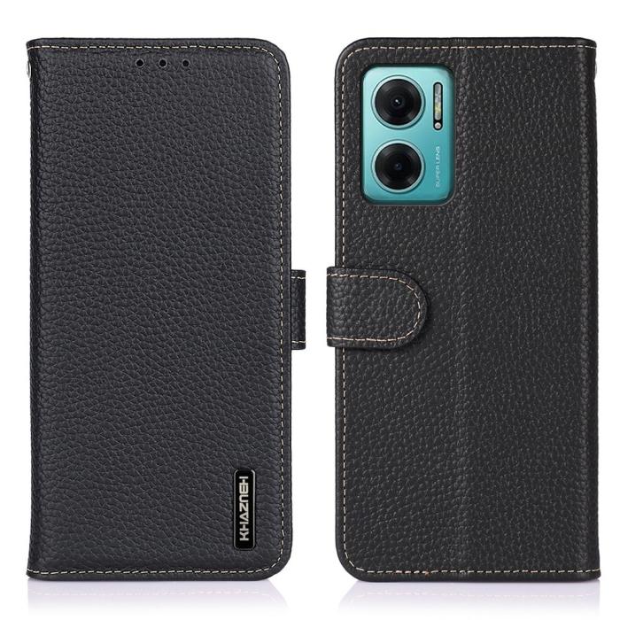 Bild 1, KHAZNEH Xiaomi Redmi 10 5G Fodral Litchi Äkta Läder Svart
