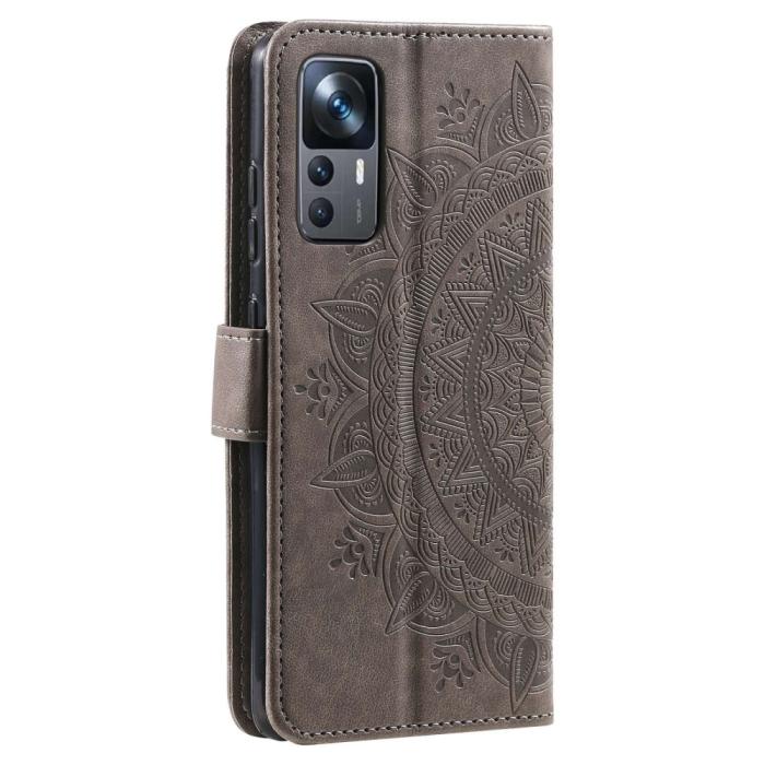 Bild 6, Xiaomi 12T / 12T Pro Fodral Mandala Läder Grå