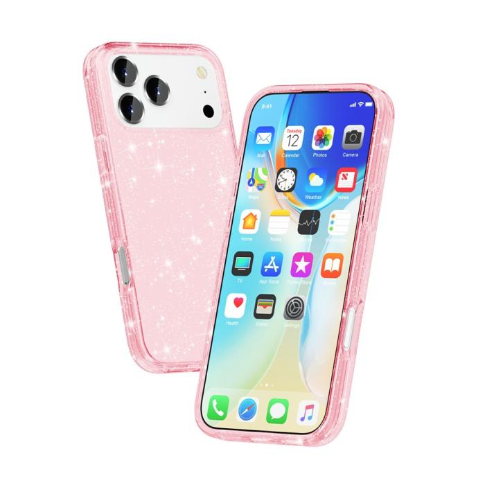 Bild 3, iPhone 17 Pro Skal Hybrid Glitter Rosa