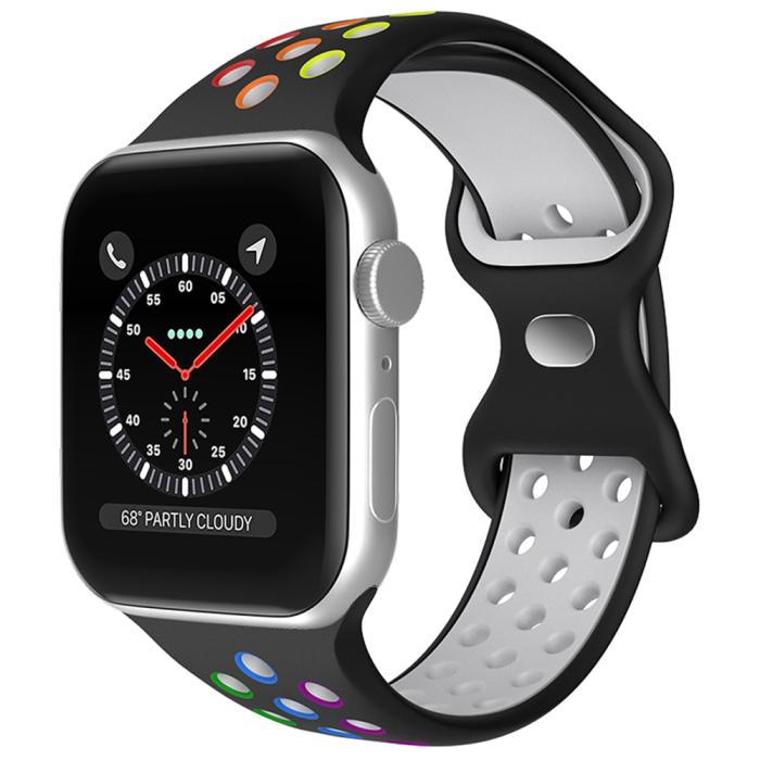 Bild 2, Sportarmband Dual-Color Apple Watch 42/44/45/49 mm (M/L) Svart/Rainbow