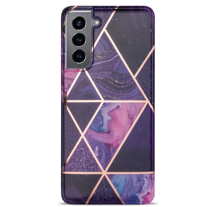 Bild 2, Samsung Galaxy S21 Plus - Geometriskt Marmor Skal - Lila