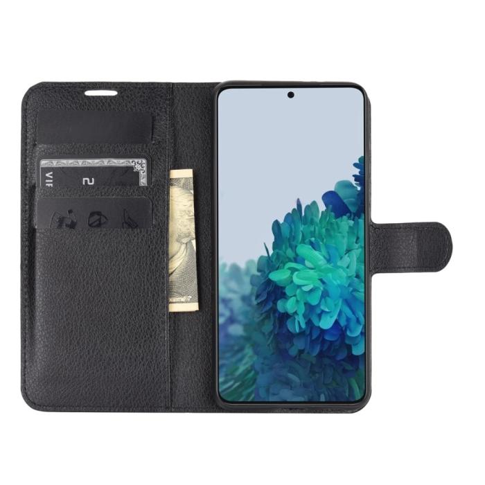 Bild 4, Samsung Galaxy S21 Plus - Litchi Läder Fodral - Svart