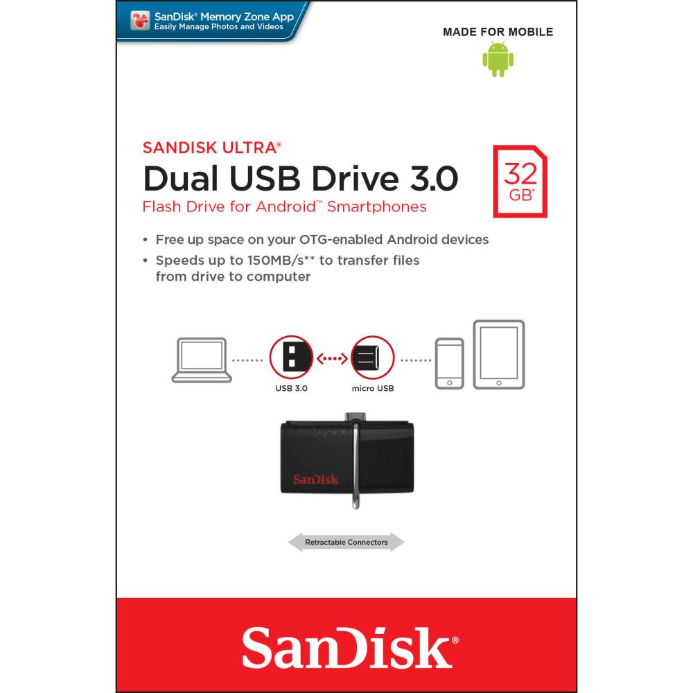 SanDisk USB-minne 3.0 Ultra Dual 32 GB