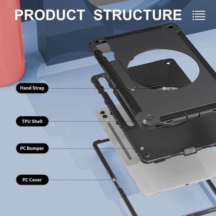 Bild 3, Samsung Galaxy Tab S9 Ultra Skal 360 Rotation Shockproof Med Rem
