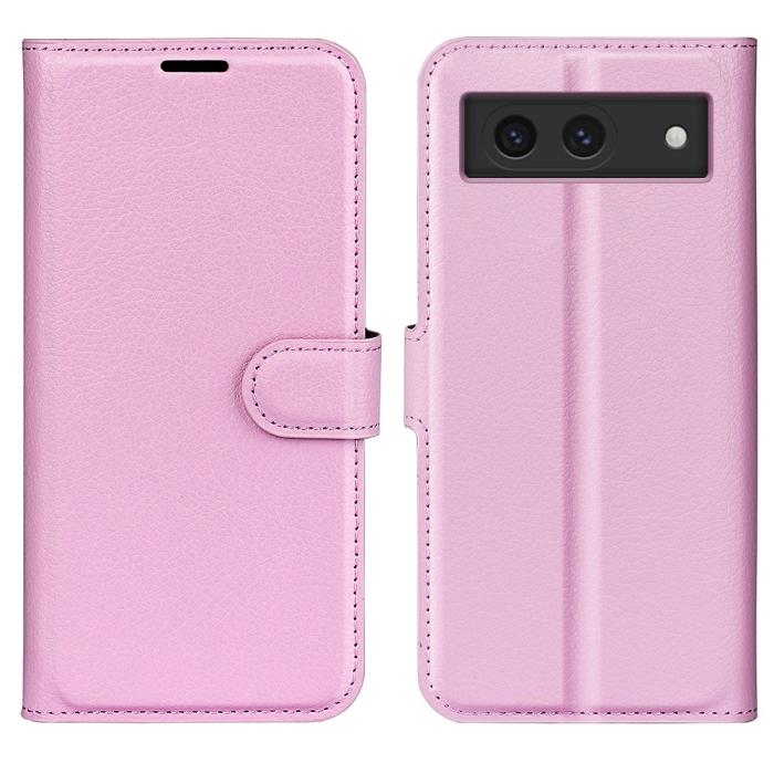 Bild 1, Google Pixel 8A Litchi Läder Fodral Ljus Rosa