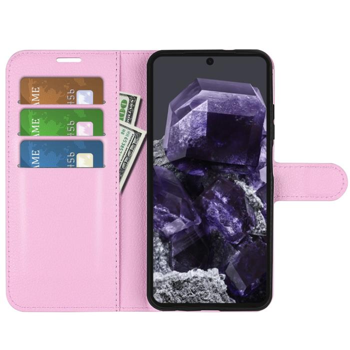 Bild 2, Google Pixel 8A Litchi Läder Fodral Ljus Rosa