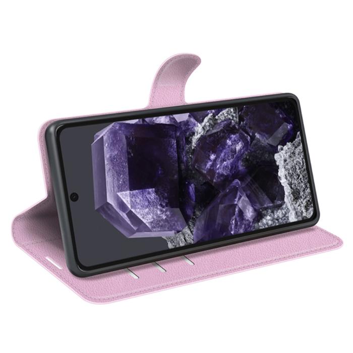 Bild 3, Google Pixel 8A Litchi Läder Fodral Ljus Rosa