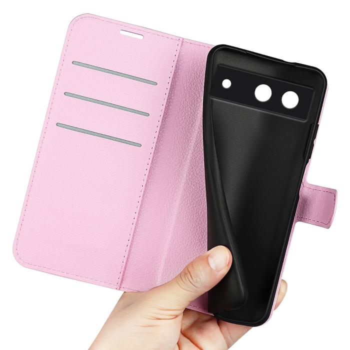 Bild 4, Google Pixel 8A Litchi Läder Fodral Ljus Rosa