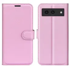 Google Pixel 8A Litchi L&auml;der Fodral Ljus Rosa