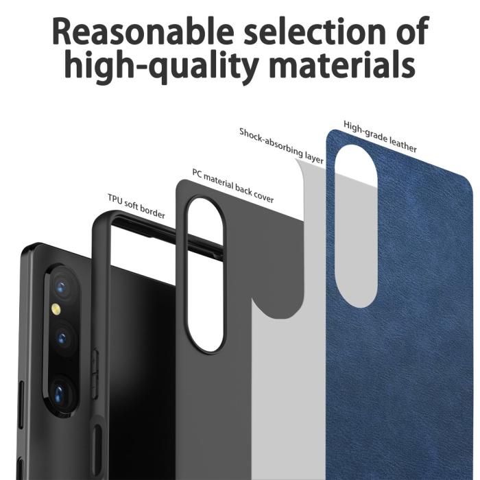 Bild 6, Sony Xperia 1 V Skal Retro Läder Blå