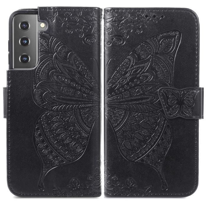 Bild 1, Samsung Galaxy S22 Plus Fodral Butterfly Tryckt Läder Svart