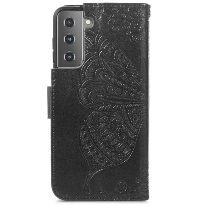 Bild 3, Samsung Galaxy S22 Plus Fodral Butterfly Tryckt Läder Svart