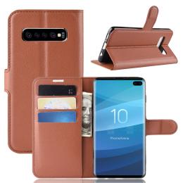 Samsung Galaxy S10 Plus - Litchi Plånboksfodral - Brun