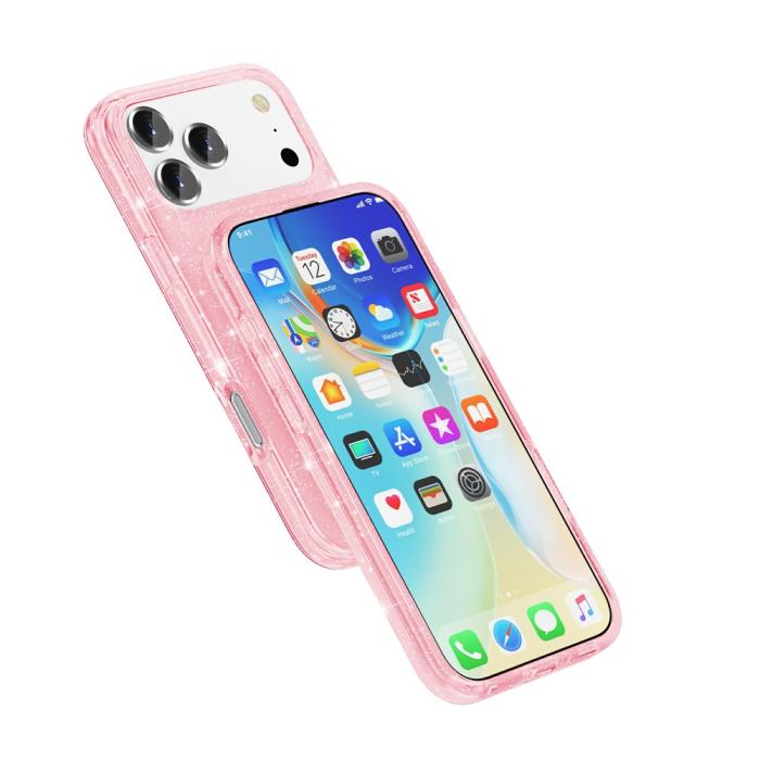 Bild 6, iPhone 17 Pro Skal Hybrid Glitter Rosa
