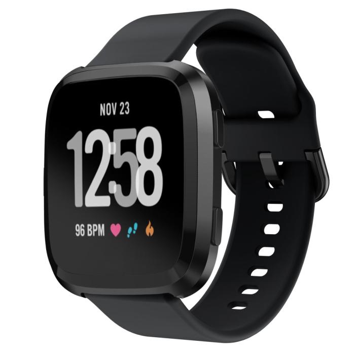 Bild 1, Silikon Armband Fitbit Versa/Versa 2 - Svart