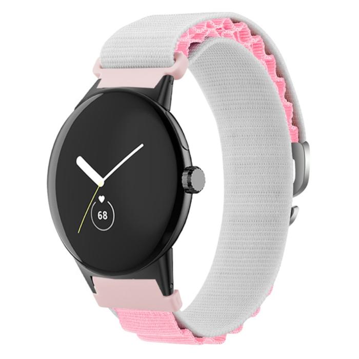 Bild 3, Google Pixel Watch / Watch 2 Armband Nylon Pro Vit/Rosa