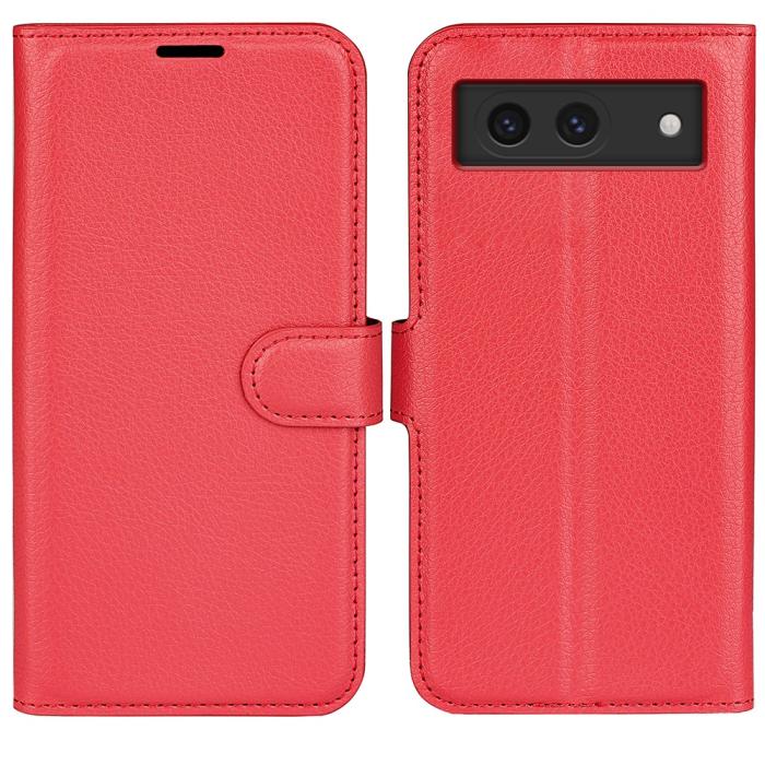 Bild 1, Google Pixel 8A Litchi Läder Fodral Röd